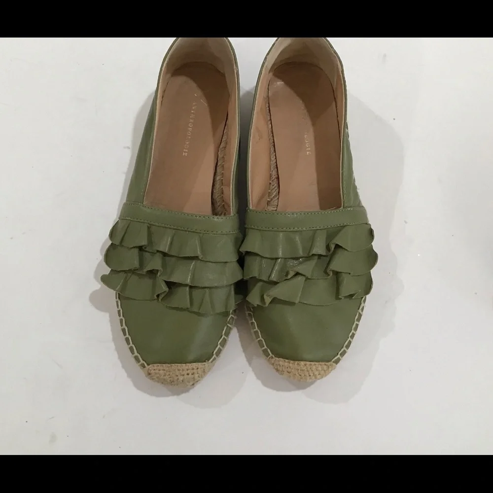 Anthropologie green leather spadrilles size 37
